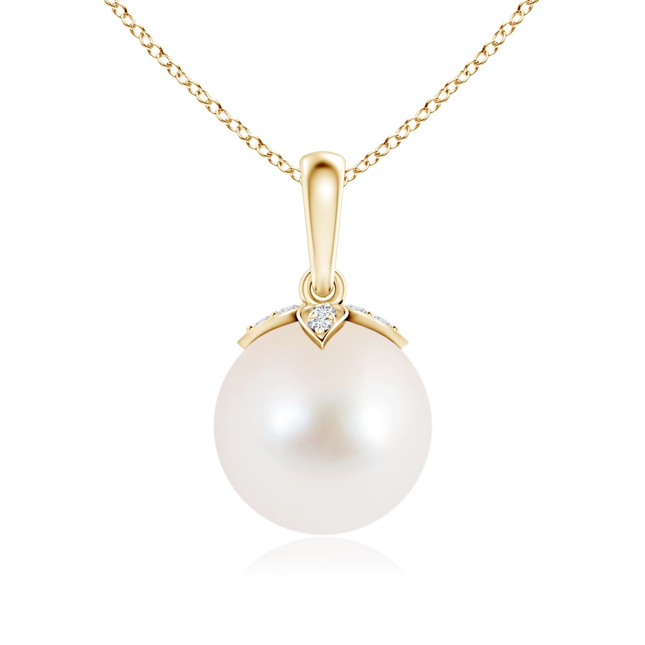 9mm AAA Freshwater Pearl Drop Pendant with Diamonds in Yellow Gold 