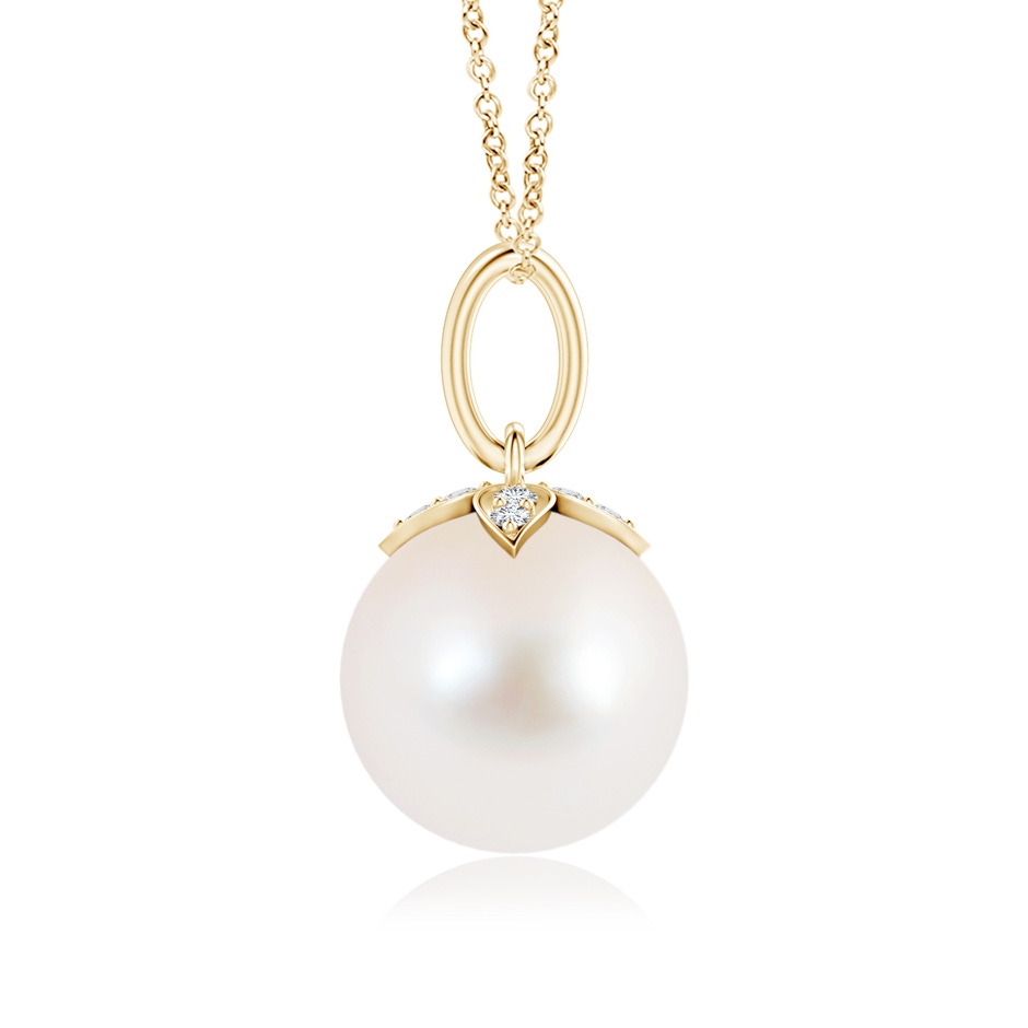 9mm AAA Freshwater Pearl Drop Pendant with Diamonds in Yellow Gold product image