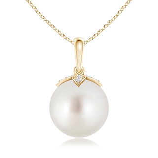 10mm AAA South Sea Cultured Pearl Drop Pendant with Diamonds in Yellow Gold