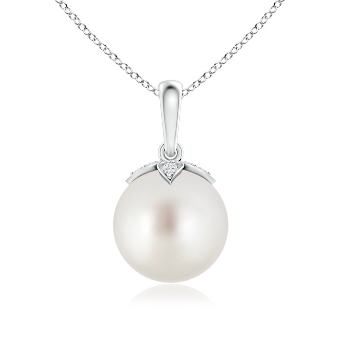 9mm AAA South Sea Cultured Pearl Drop Pendant with Diamonds in White Gold 