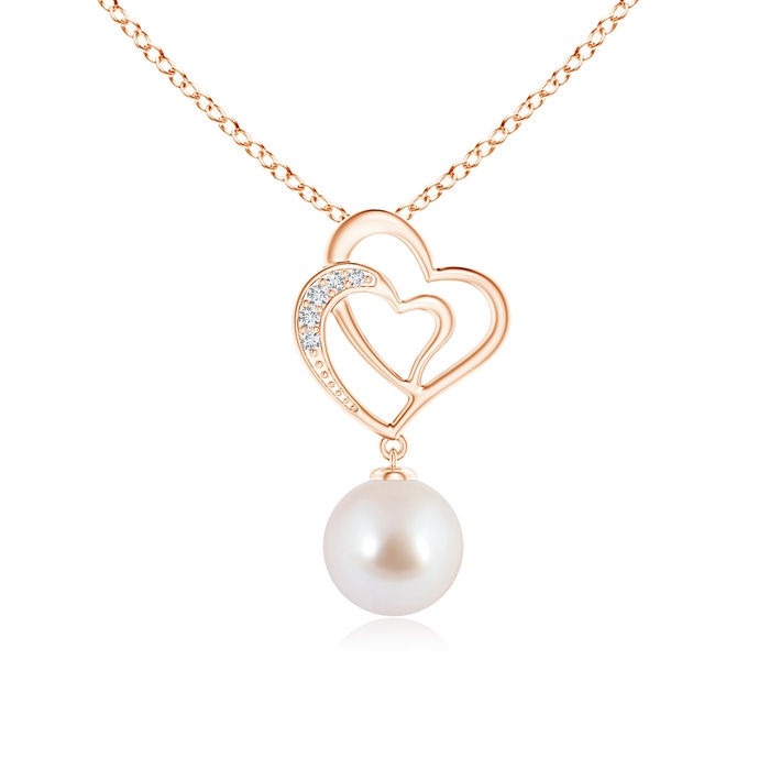 8mm AAA Akoya Cultured Pearl Entwined Heart Pendant in Rose Gold 