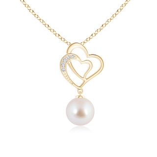 8mm AAA Akoya Cultured Pearl Entwined Heart Pendant in Yellow Gold