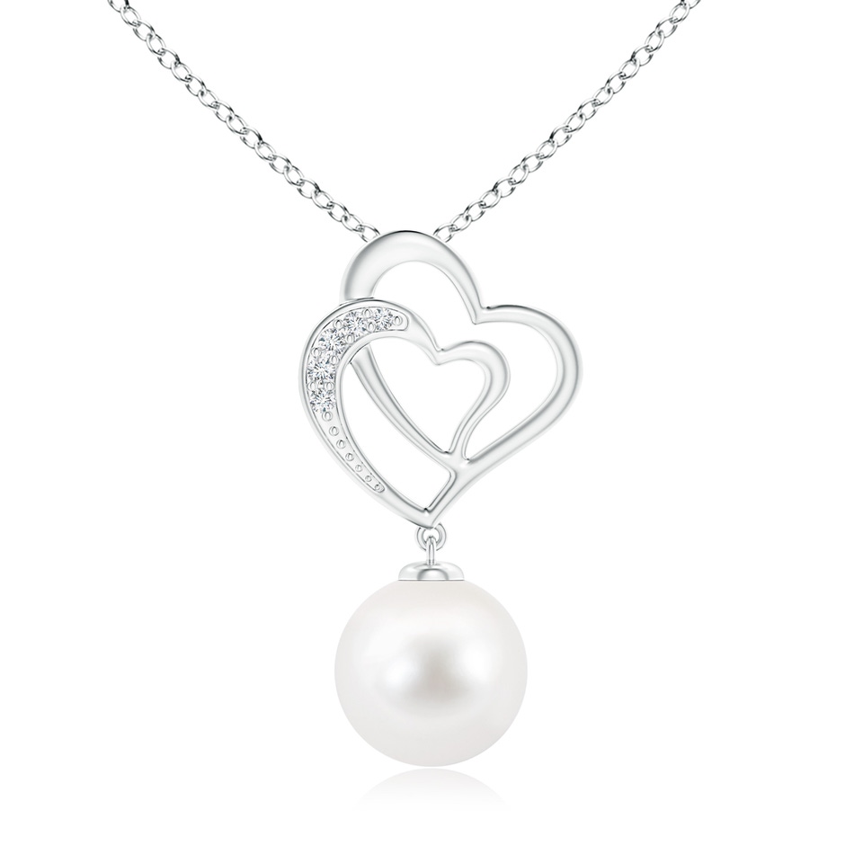 10mm AA Freshwater Pearl Entwined Heart Pendant in White Gold 