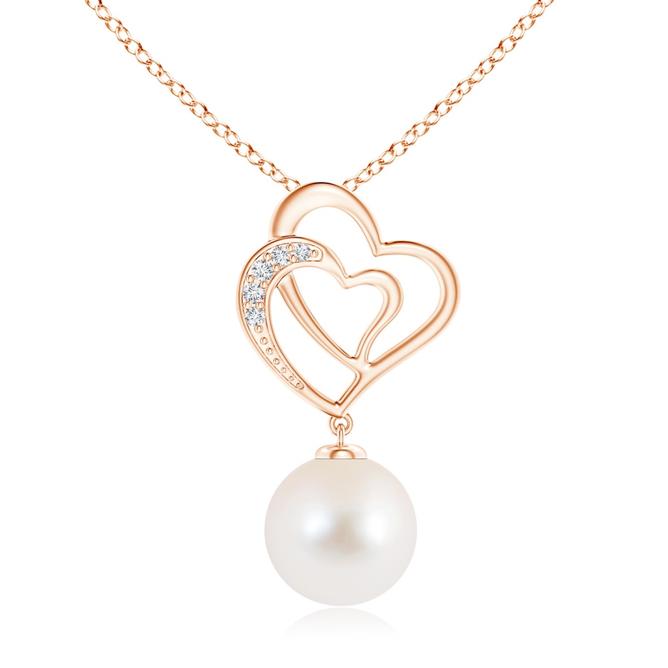 10mm AAA Freshwater Pearl Entwined Heart Pendant in Rose Gold 