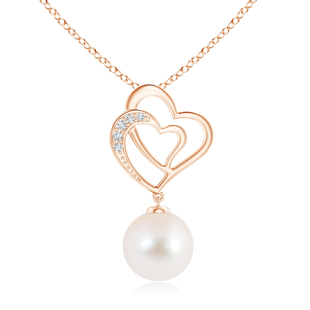 10mm AAA Freshwater Pearl Entwined Heart Pendant in Rose Gold