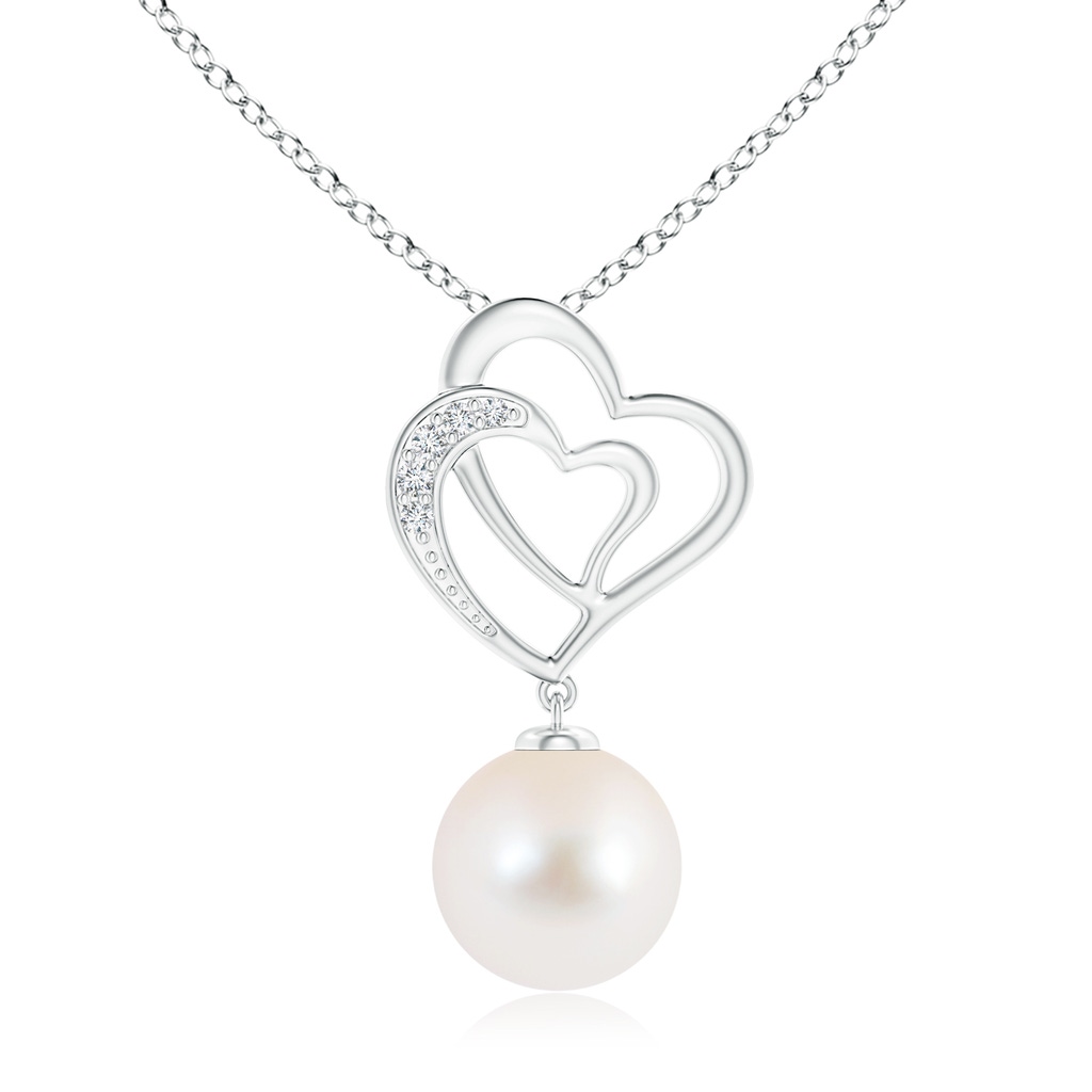 10mm AAA Freshwater Pearl Entwined Heart Pendant in S999 Silver
