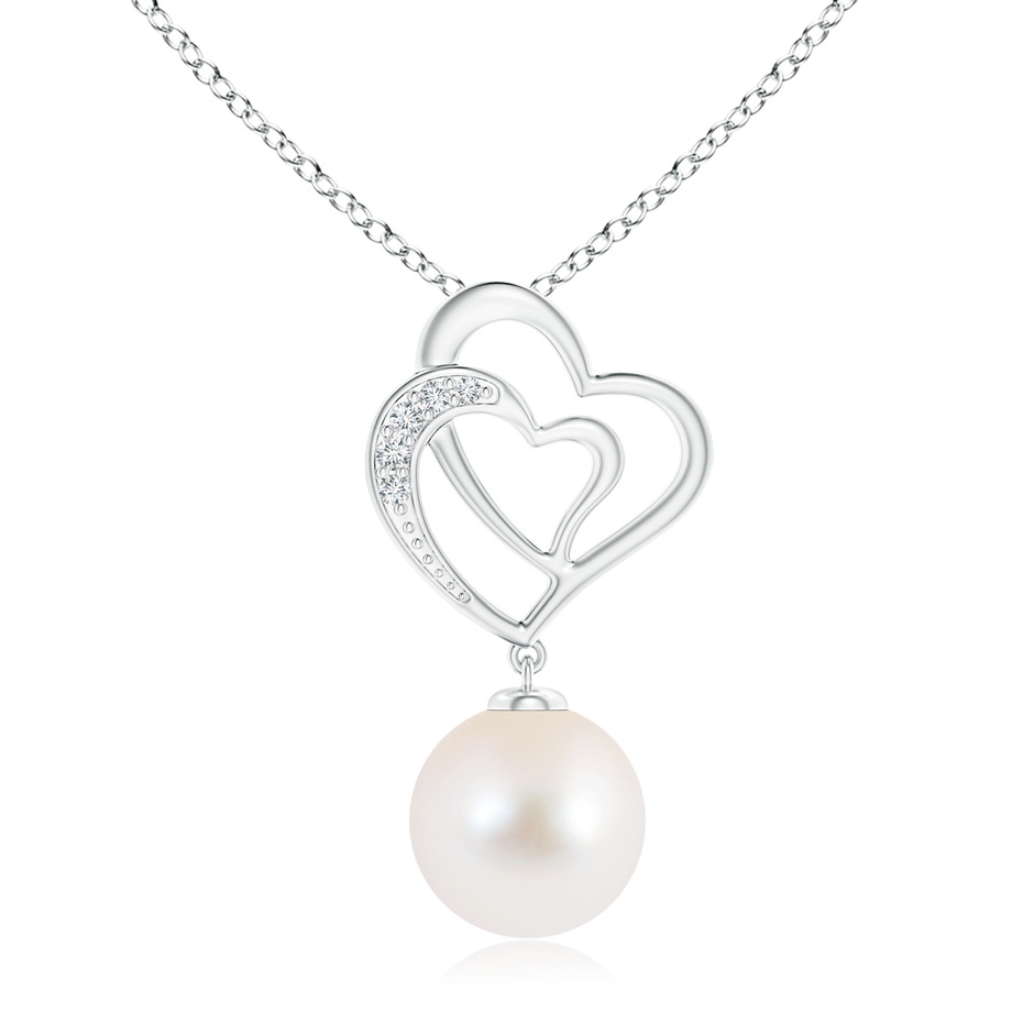 10mm AAA Freshwater Pearl Entwined Heart Pendant in White Gold 