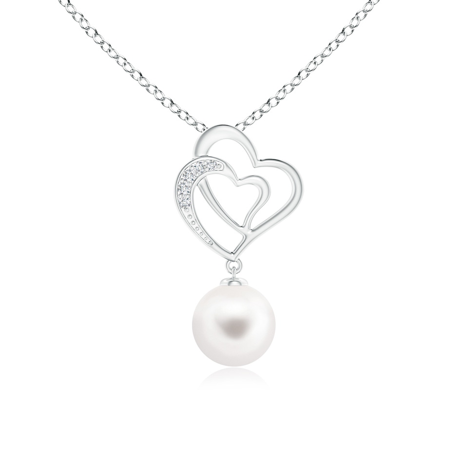 8mm AA Freshwater Pearl Entwined Heart Pendant in 10K White Gold 