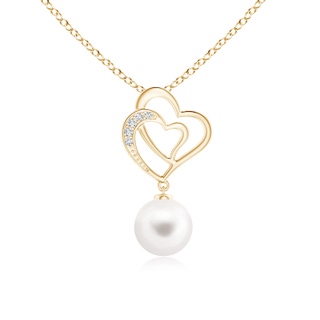 8mm AA Freshwater Pearl Entwined Heart Pendant in Yellow Gold