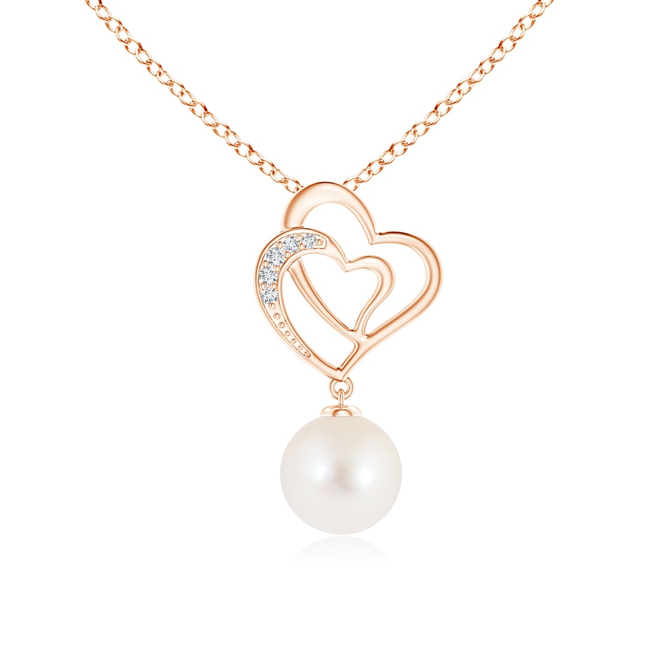 8mm AAA Freshwater Pearl Entwined Heart Pendant in 9K Rose Gold 