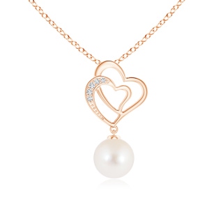 8mm AAA Freshwater Pearl Entwined Heart Pendant in Rose Gold