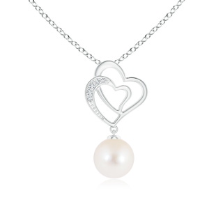 8mm AAA Freshwater Pearl Entwined Heart Pendant in White Gold