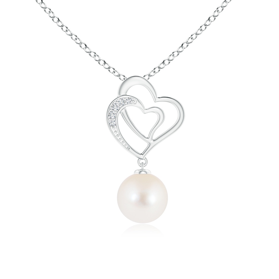 8mm AAA Freshwater Pearl Entwined Heart Pendant in White Gold 