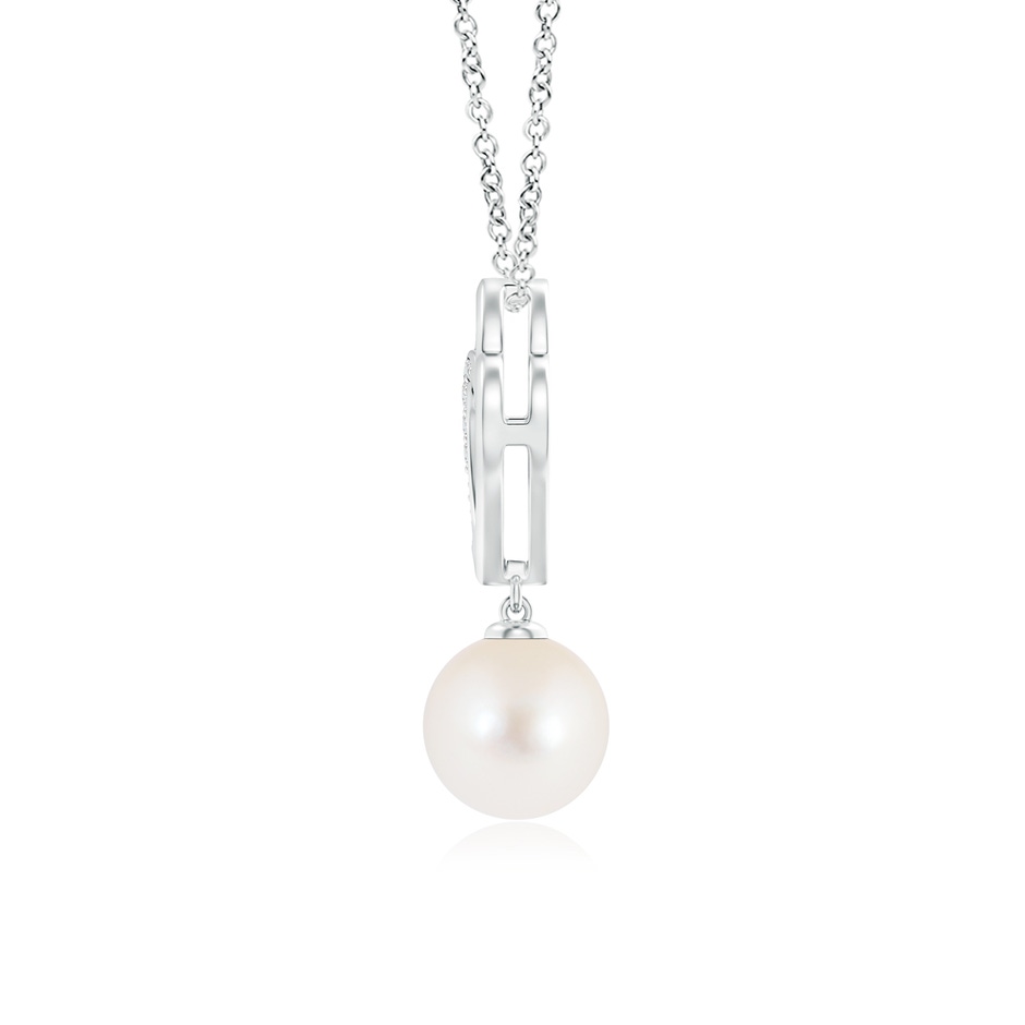 8mm AAA Freshwater Pearl Entwined Heart Pendant in White Gold product image