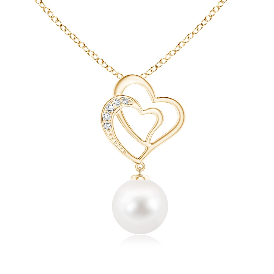 9mm AA Freshwater Pearl Entwined Heart Pendant in Yellow Gold 