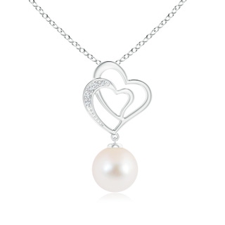 9mm AAA Freshwater Pearl Entwined Heart Pendant in White Gold