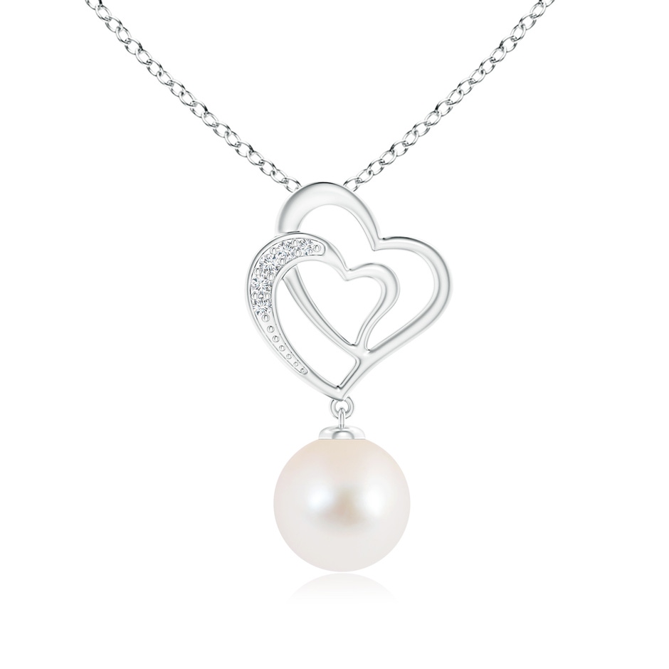 9mm AAA Freshwater Pearl Entwined Heart Pendant in White Gold 