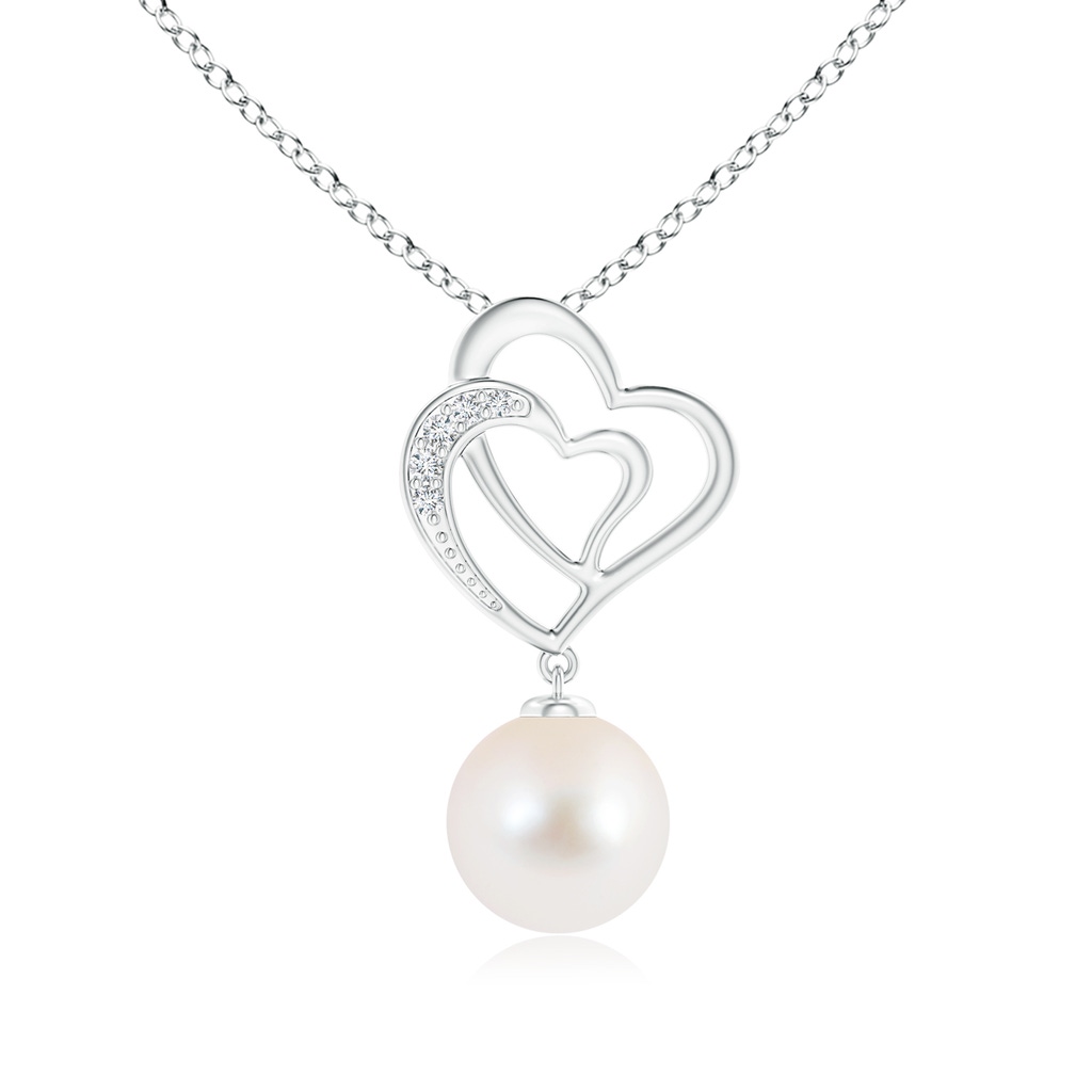9mm AAA Freshwater Pearl Entwined Heart Pendant in White Gold