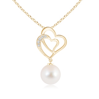 9mm AAA Freshwater Pearl Entwined Heart Pendant in Yellow Gold