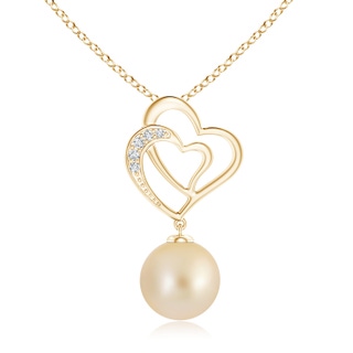 10mm AA Golden South Sea Cultured Pearl Entwined Heart Pendant in Yellow Gold