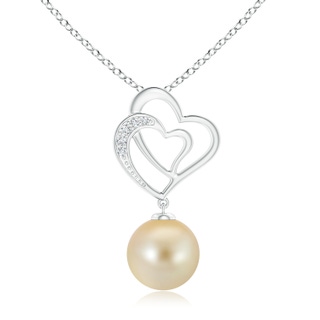 10mm AAA Golden South Sea Cultured Pearl Entwined Heart Pendant in White Gold