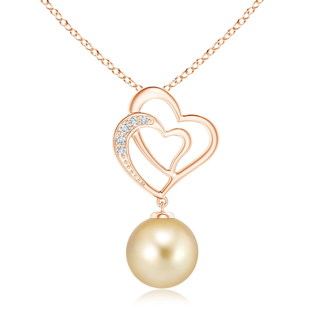 10mm AAAA Golden South Sea Cultured Pearl Entwined Heart Pendant in Rose Gold