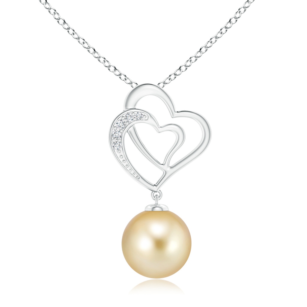 10mm AAAA Golden South Sea Cultured Pearl Entwined Heart Pendant in White Gold