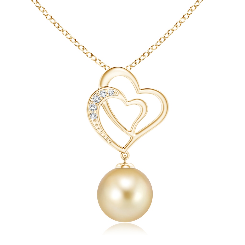 10mm AAAA Golden South Sea Cultured Pearl Entwined Heart Pendant in Yellow Gold
