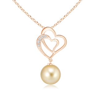 9mm AAAA Golden South Sea Cultured Pearl Entwined Heart Pendant in Rose Gold