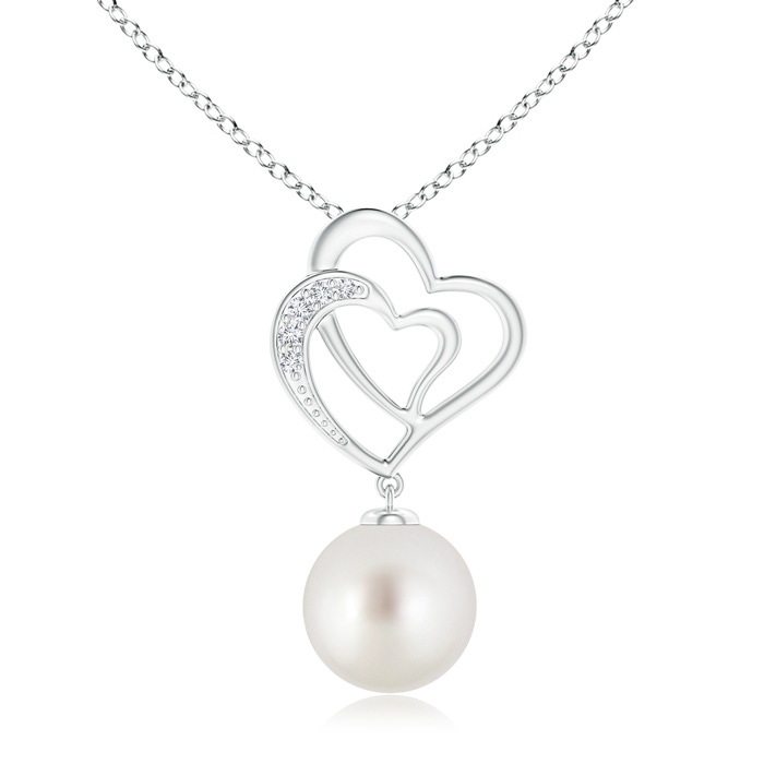 10mm AAA South Sea Pearl Entwined Heart Pendant in White Gold 