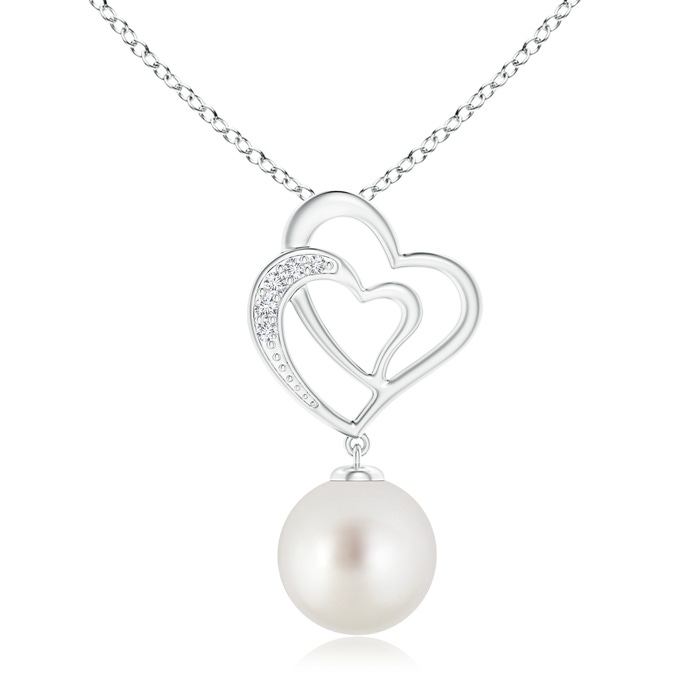 10mm AAA South Sea Pearl Entwined Heart Pendant in White Gold