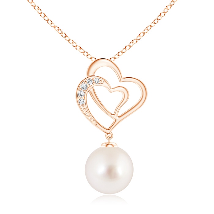 10mm AAAA South Sea Pearl Entwined Heart Pendant in Rose Gold