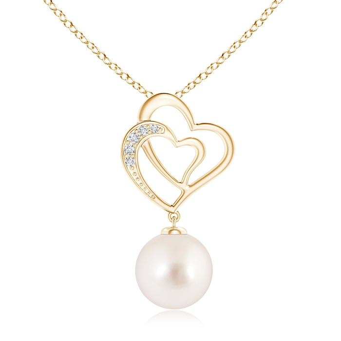 10mm AAAA South Sea Pearl Entwined Heart Pendant in Yellow Gold