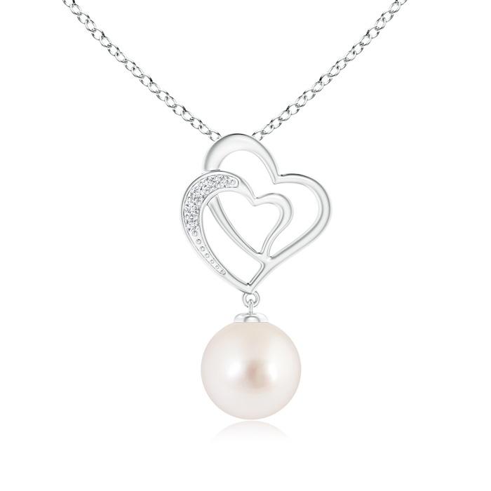 9mm AAAA South Sea Pearl Entwined Heart Pendant in White Gold