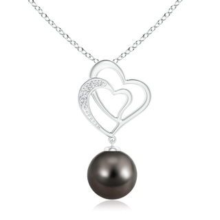 10mm AAA Tahitian Pearl Entwined Heart Pendant in White Gold