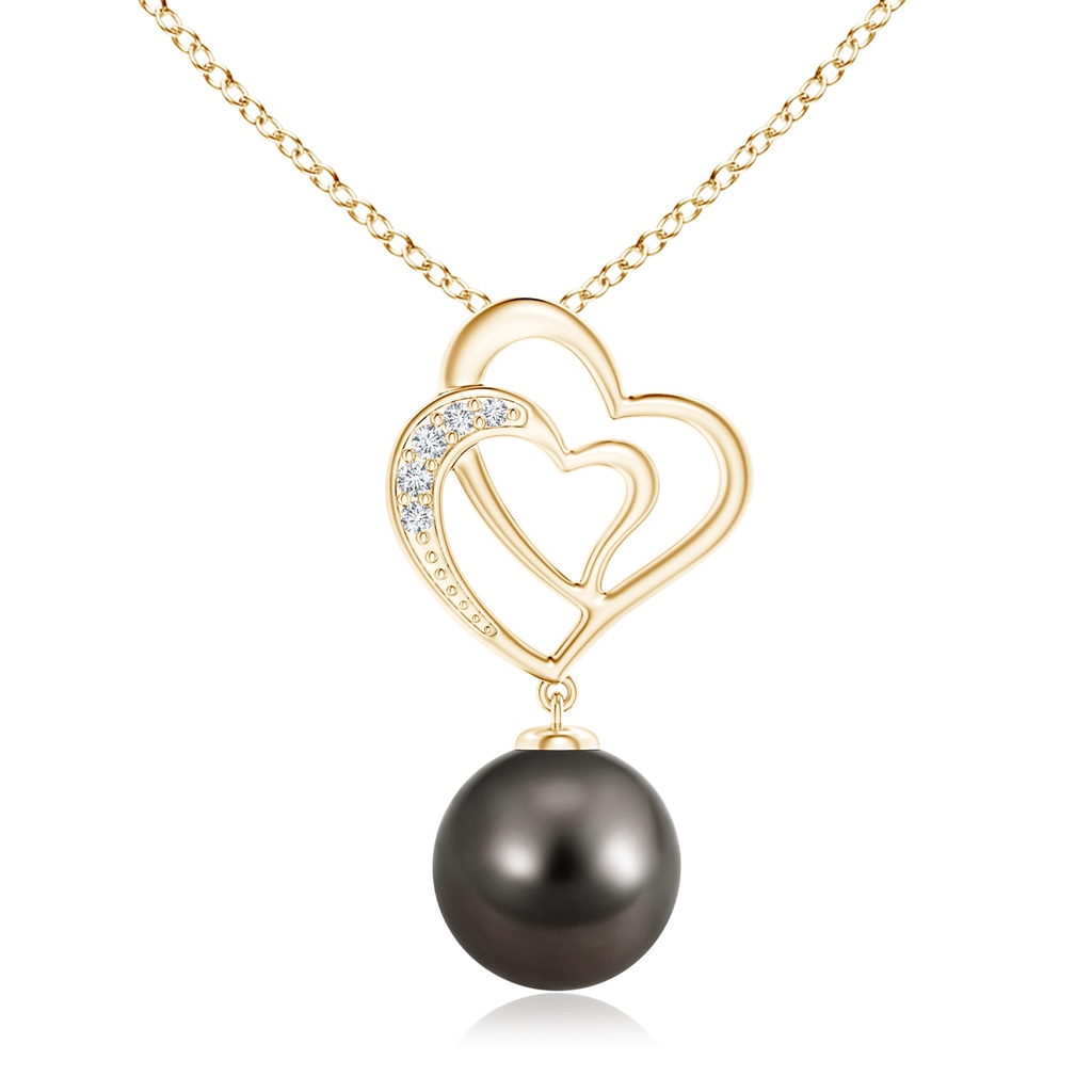10mm AAA Tahitian Pearl Entwined Heart Pendant in Yellow Gold 