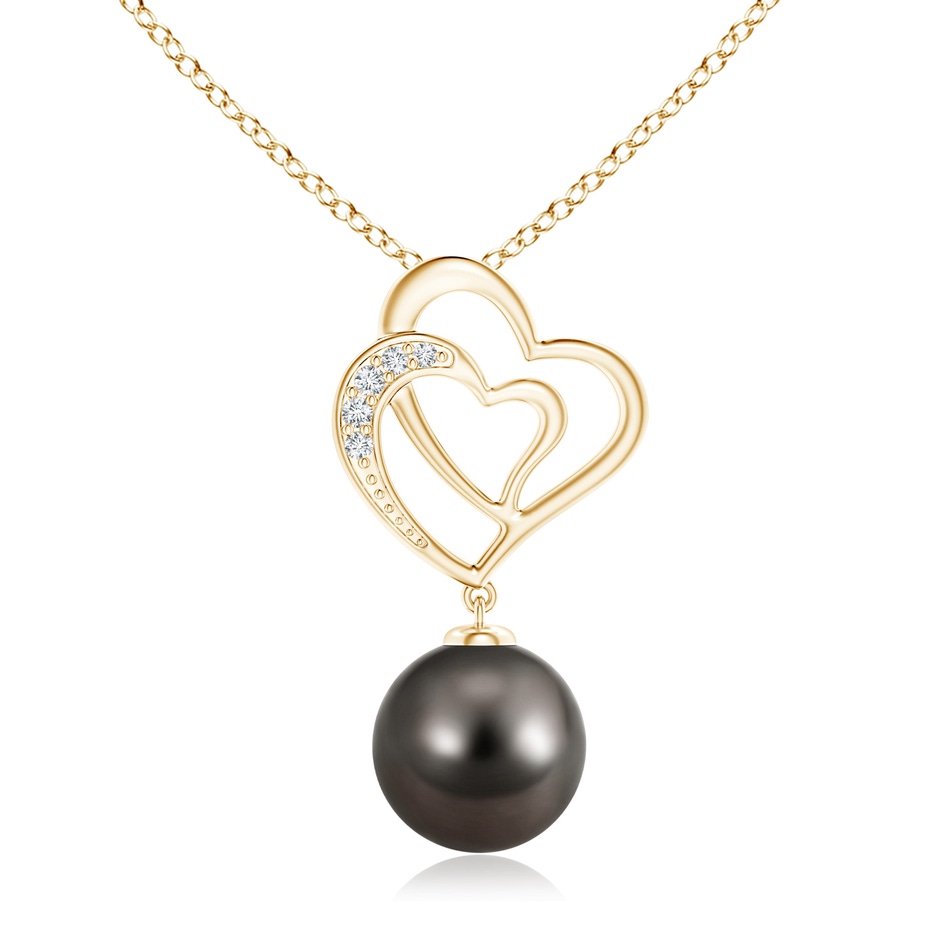 10mm AAA Tahitian Pearl Entwined Heart Pendant in Yellow Gold 