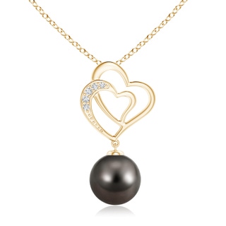 10mm AAA Tahitian Pearl Entwined Heart Pendant in Yellow Gold