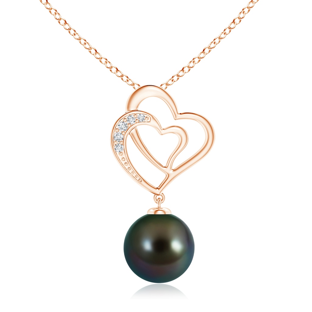 10mm AAAA Tahitian Pearl Entwined Heart Pendant in Rose Gold