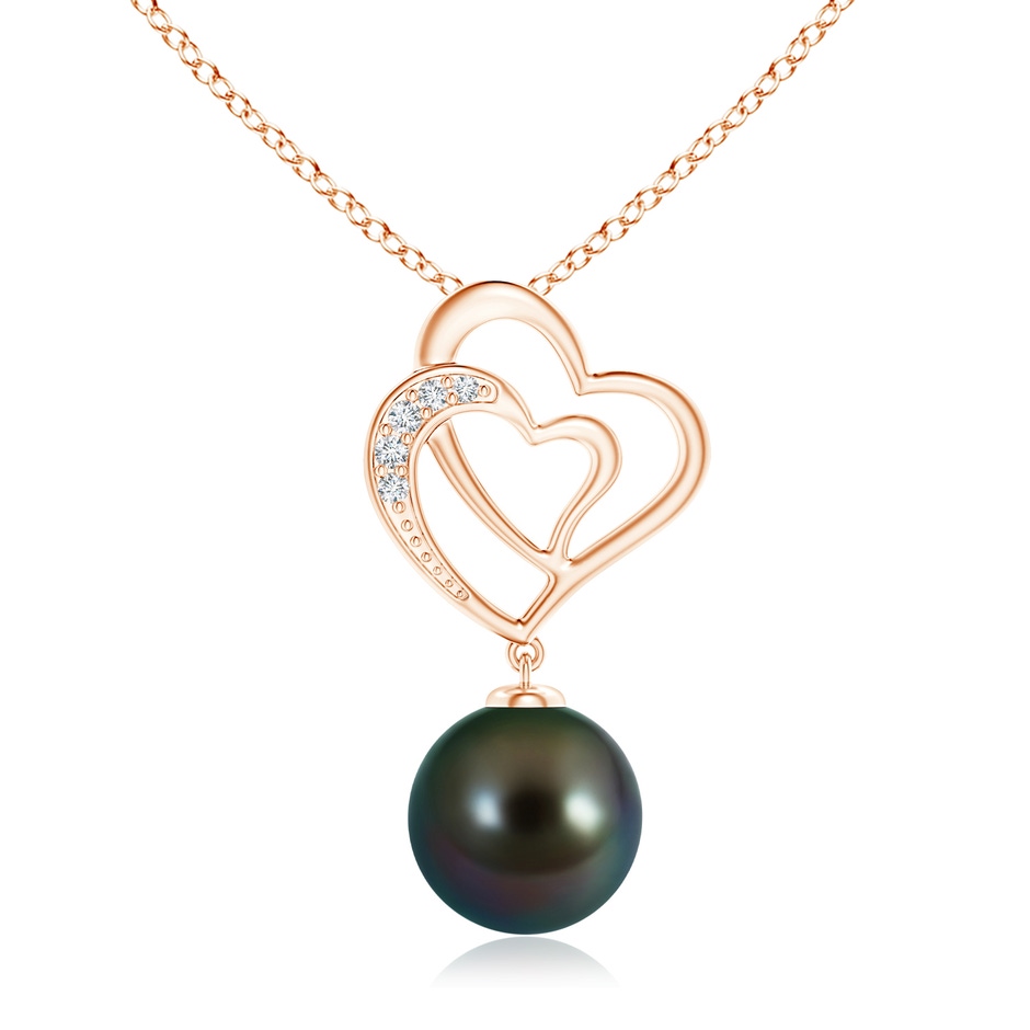 10mm AAAA Tahitian Pearl Entwined Heart Pendant in Rose Gold 
