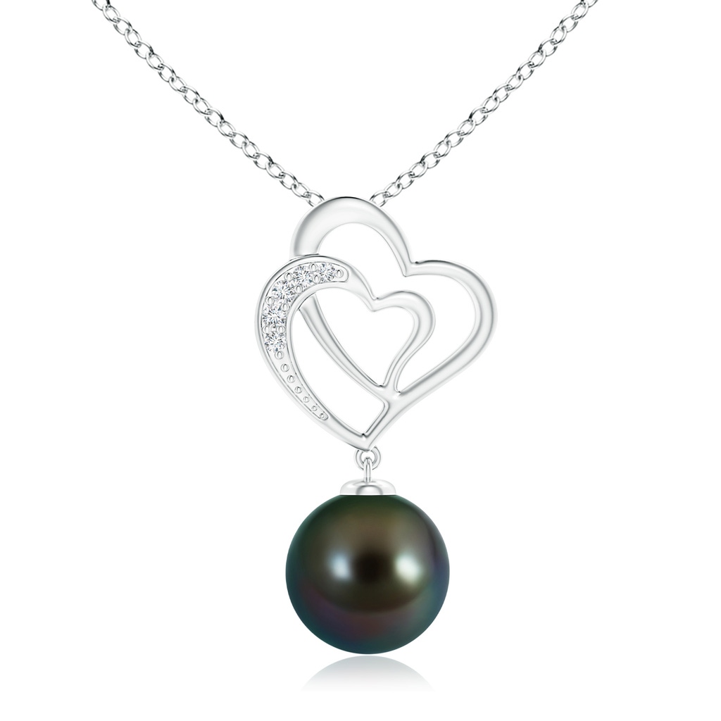 10mm AAAA Tahitian Pearl Entwined Heart Pendant in White Gold