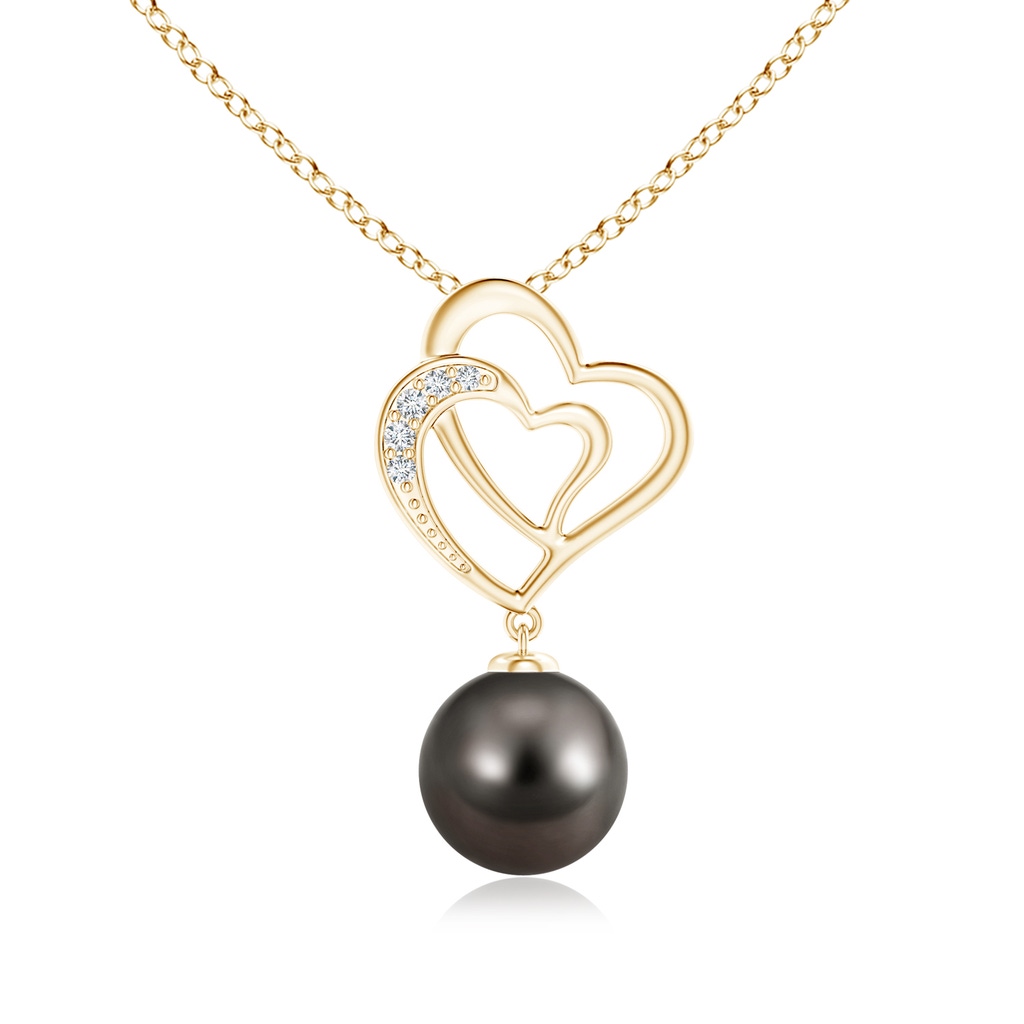 9mm AAA Tahitian Pearl Entwined Heart Pendant in Yellow Gold
