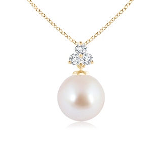 8mm AAA Solitaire Akoya Cultured Pearl Pendant with Trio Diamonds in 9K Yellow Gold