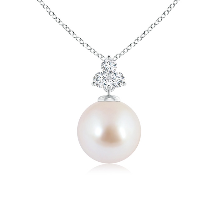 8mm AAA Solitaire Akoya Cultured Pearl Pendant with Trio Diamonds in White Gold
