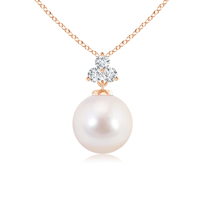 8mm AAAA Solitaire Akoya Cultured Pearl Pendant with Trio Diamonds in Rose Gold