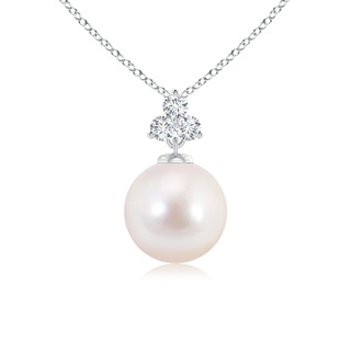8mm AAAA Solitaire Akoya Cultured Pearl Pendant with Trio Diamonds in White Gold