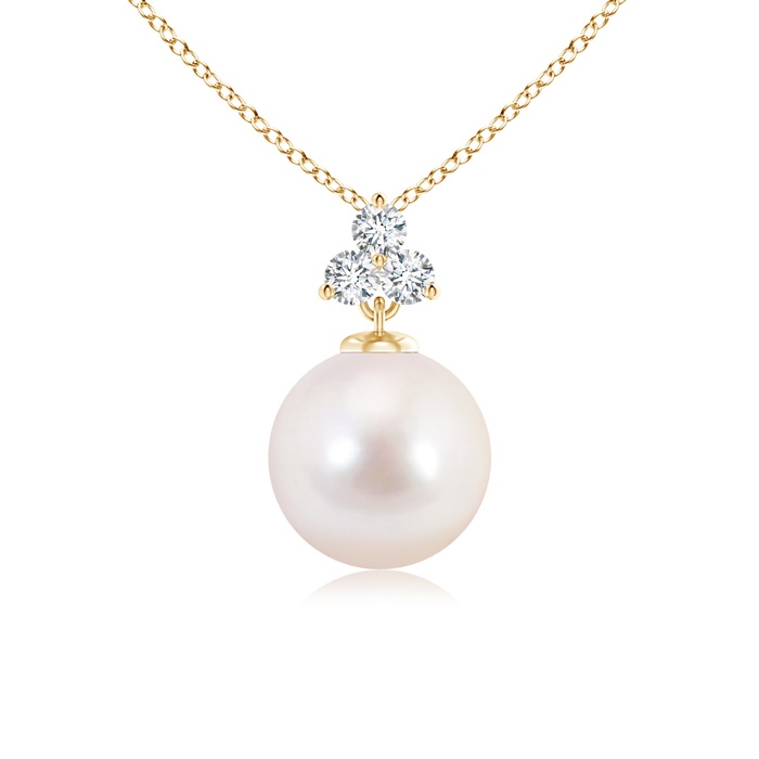 8mm AAAA Solitaire Akoya Cultured Pearl Pendant with Trio Diamonds in Yellow Gold