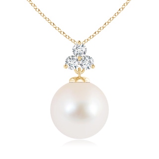 10mm AAA Freshwater Cultured Pearl Pendant with Trio Diamonds in Yellow Gold