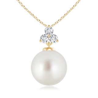 10mm AAA South Sea Pearl Pendant with Trio Diamonds in Yellow Gold