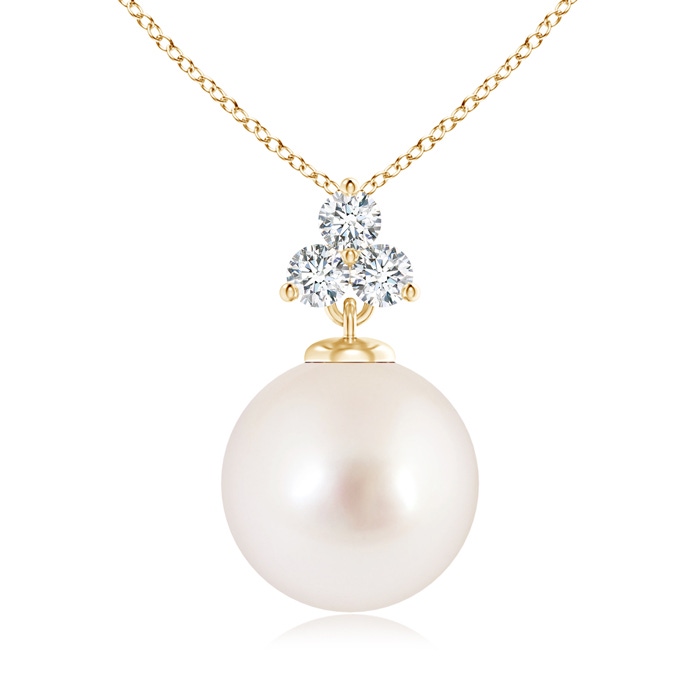 10mm AAAA South Sea Pearl Pendant with Trio Diamonds in Yellow Gold